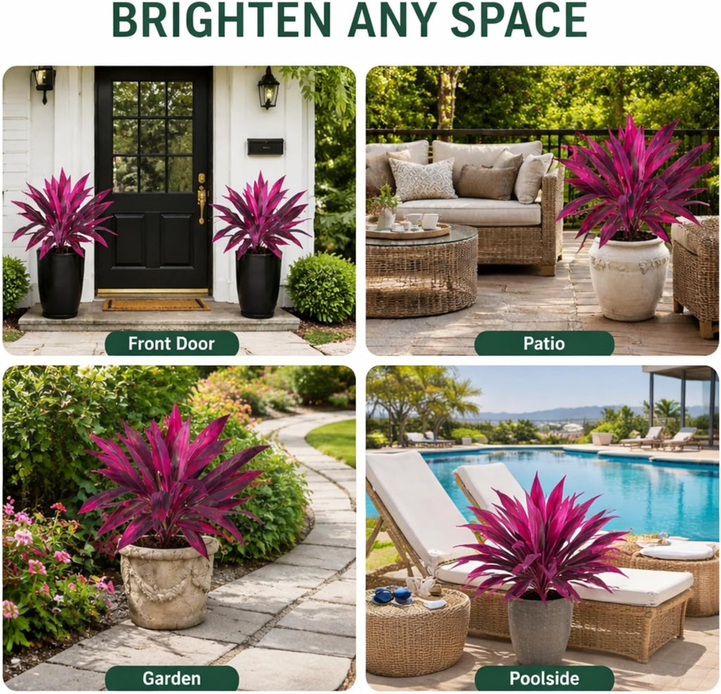 Large Realistic Artificial Boston Fern & Dragon's Blood Tree Artificial Turf UV Resistant Red Fern Ti Plants Vibrant Pink & Purple Faux Foliage Faux Fake Ferns Shrubs Outdoor Garden Decor