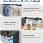 Dystler Glass Display Cabinet with RGB Lights, Rounded Display Case for Collectibles with Human Sensor Design, LED Curio Cabinet for Storage Action Figures/Trophy/Medal, Black