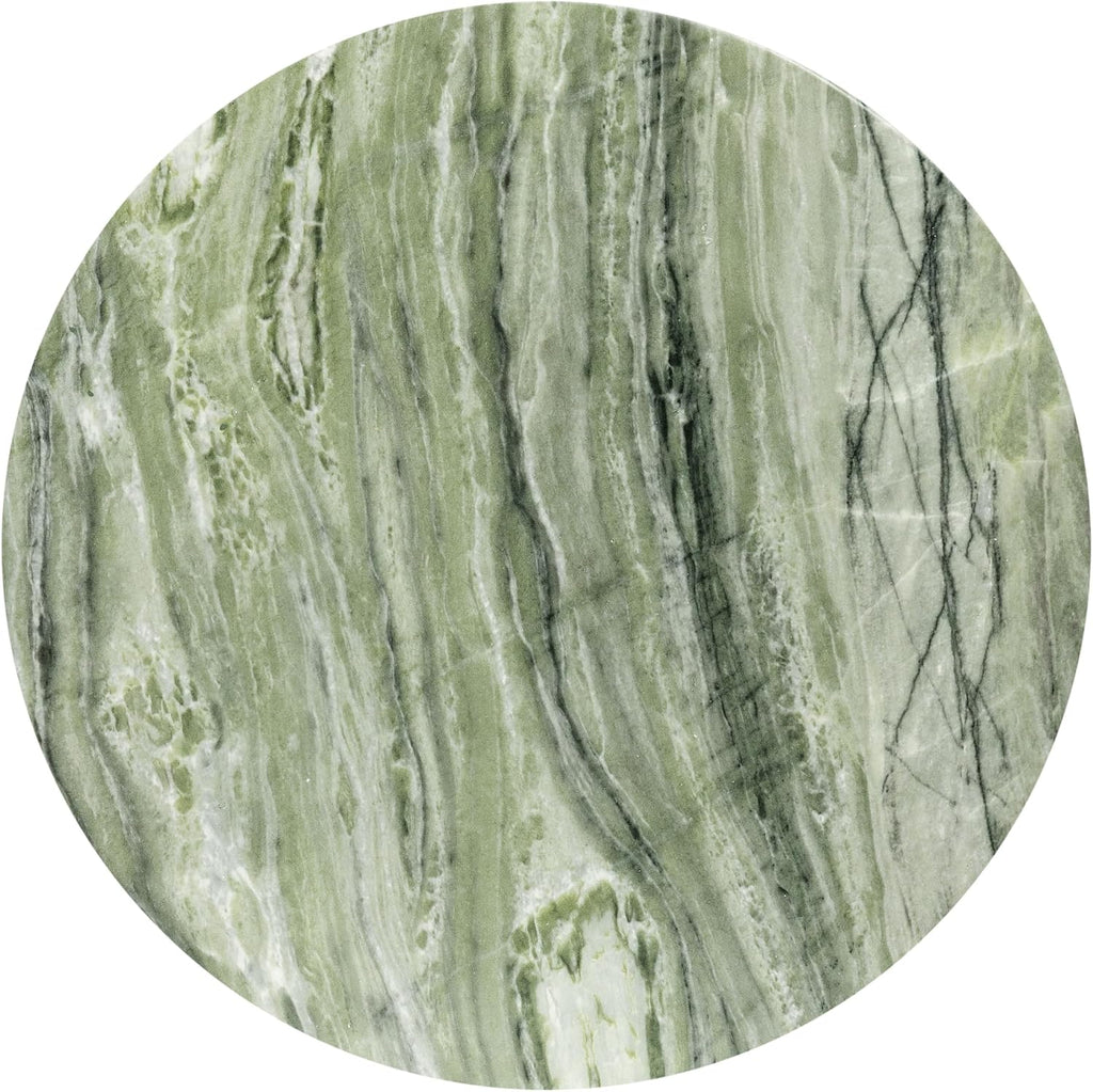 Poly & BARK Riba 16” Side Table – Seaweed Green Marble Look Finish, Solid Cement Base – Modern Ribbed End Table for Living Room or Bedside