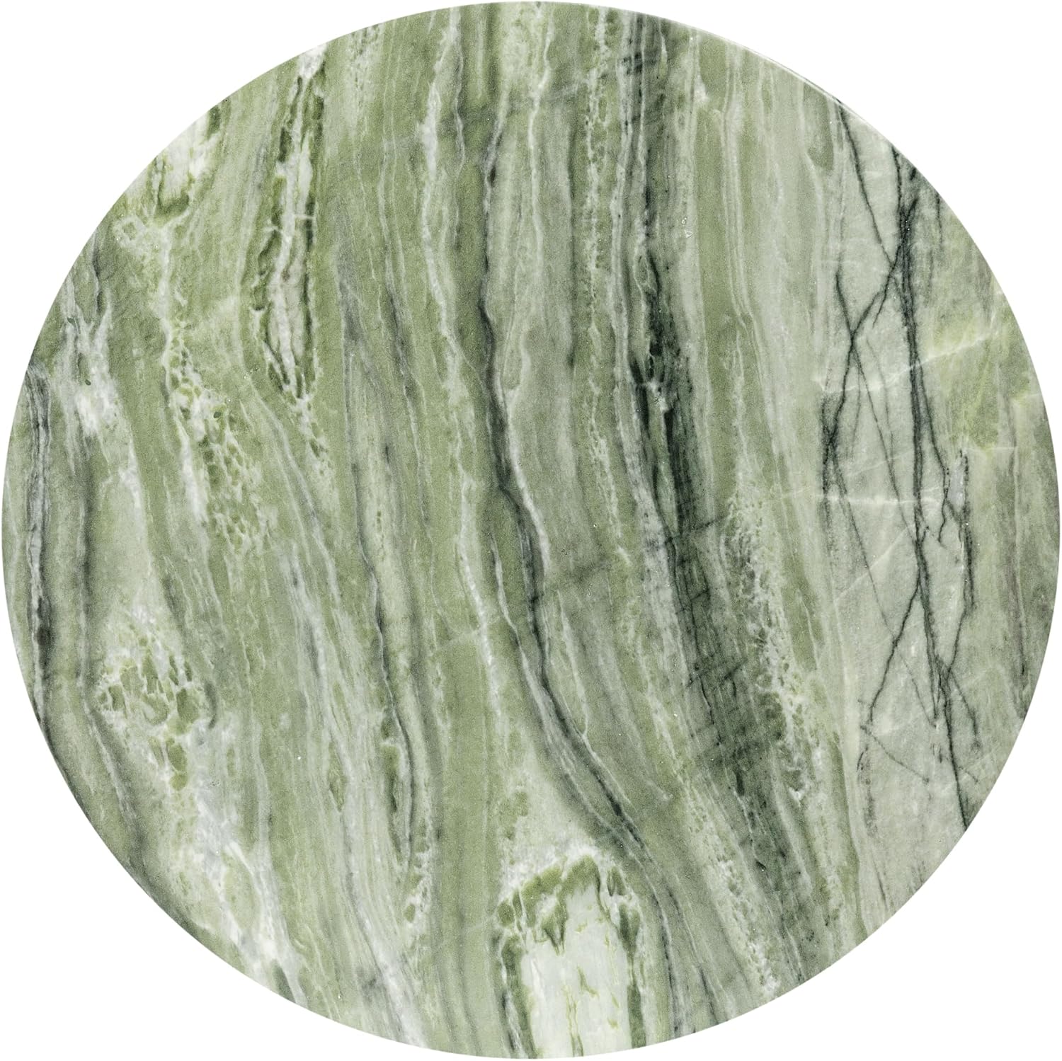 Poly & BARK Riba 16” Side Table – Seaweed Green Marble Look Finish, Solid Cement Base – Modern Ribbed End Table for Living Room or Bedside