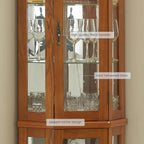 Corner Curio Cabinet with Light Bulb, Tempered Glass Doors, Floor Standing Glass Display Cage with 6 Tempered Glass Shelves, Wine Cabinet Storage Rack for Bar and Liquor Storage (Oak)