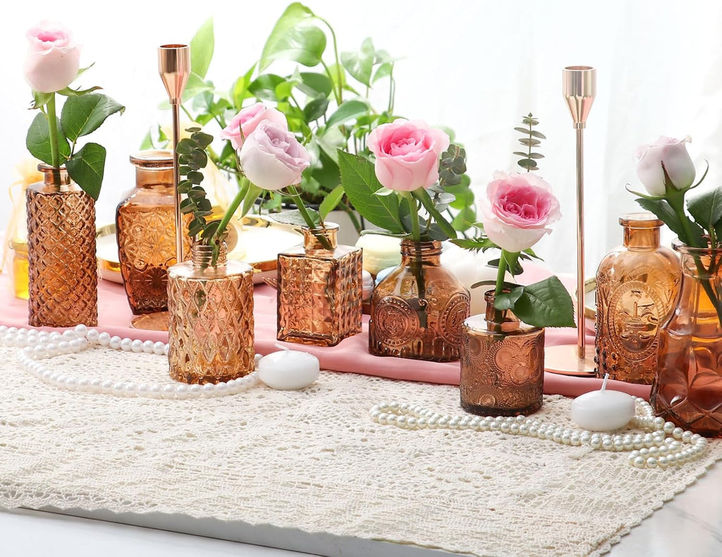 Set of 30 Amber Glass Bud Vases in Bulk,Small Centerpieces Vases for Wedding Centerpieces,Mini Glass Vintage Vase Flower Vases for Table Decor
