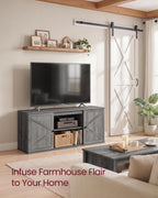 VASAGLE Farmhouse TV Stand for TVs up to 65 Inches, Entertainment Center with Storage Cabinets and Sliding Barn Doors, Media Console Table for Living Room, Grey ULTV535G101