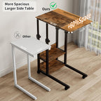 Gyfimoie C-Shaped End Table with Wheels, Side Table Adjustable Height, TV Tray Table with Metal Frame, Sofa Table for Small Spaces Living Room, Bedroom, Rustic Brown