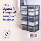 HOMZ 2-Pack Drawer Tower, 6-Tier Clear Plastic Storage Organizer Cart, Black Frame - Organizing Containers for Home, Office, Bathroom, Bedroom, and Classroom