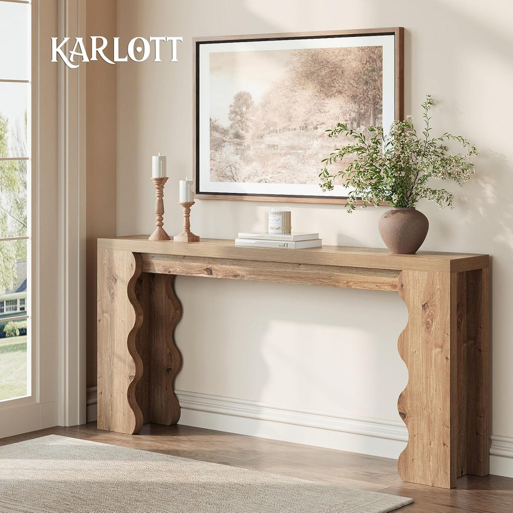 karlott 70.9" Farmhouse Entryway Table, Wood Console Table ，Behind Couch Table, Extra Long Sofa Table, Wavy Edge Design Console Table for Entryway, Entrance, Hallway, Forey, Living Room, Natural