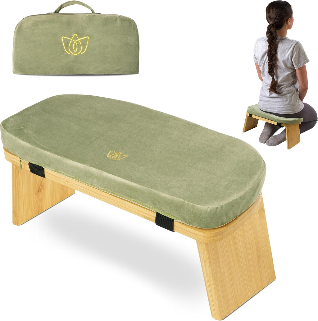 Florensi Meditation Bench - Bamboo, Foldable & Ergonomic Meditation Stool - Sturdy Prayer Bench with Meditation Cushion, Comfortable for Kneeling or Sitting - Perfect for Deeper & Longer Meditation