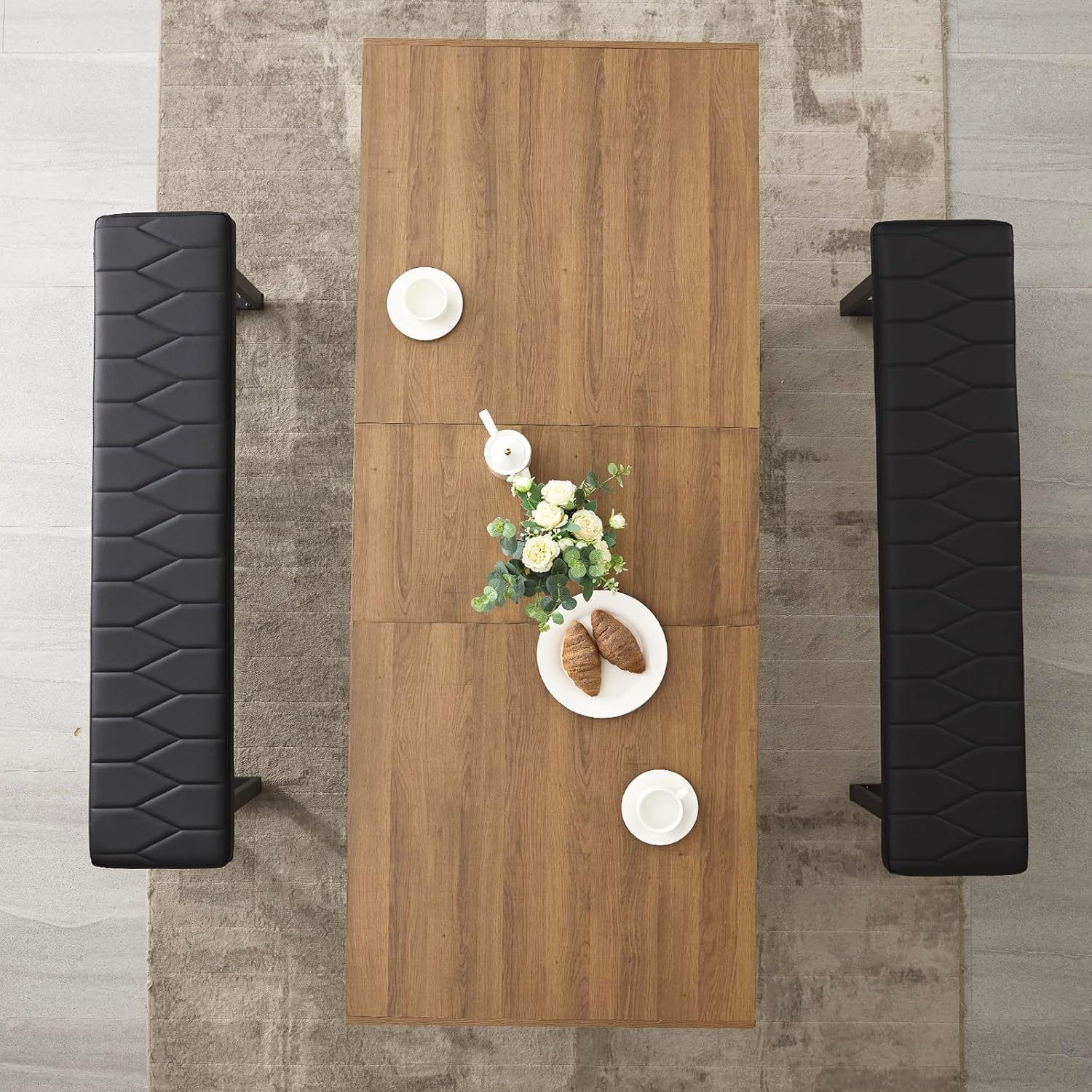 STHOUYN 63”-79” Extendable Dining Room Table, Modern Farmhouse Wooden Kitchen Table, Long Expandable Dining Table for 6 8 10, Large Expanding Tables Conference Tables (Walnut Brown)