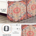 Boho Ethnic Bed Skirt Full/Queen Size Bed Skirting 18 Inch Drop Adjustable Elastic Dust Ruffles Wrap Around Bedskirt Pleated Southwest Aztec Tribal Geometric Aesthetic Bedding Frame Cover for Dorm