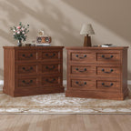 VVFLU 27.6" Wide Farmhouse Nightstand with Charging Station, 3 Drawer Nightstands Set of 2, Larger Side Table End Table, Modern Night Stand for Bedroom, Living Room, Cherry Nightstand