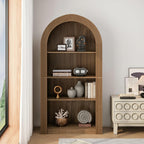 LUMISOL Tall Kitchen Pantry Cabinet for Dining Room Living Room, Arched Pantry with Open Display Storage Shelf, Modern Arched Bookcase with 4 Tier Shelf, Brown