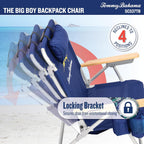 Tommy Bahama Wide Seat Big Boy 4-Position Folding 13" High Seat Backpack Beach or Camping Chair, Navy