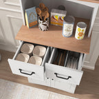 49.4" H White Kitchen Pantry Cabinet with 2 Doors & 2 Drawers, Freestanding Microwave Cabinet with Adjustable Shelf & Cable Hole, Wooden Storage Hutch for Kitchen, Dining Room