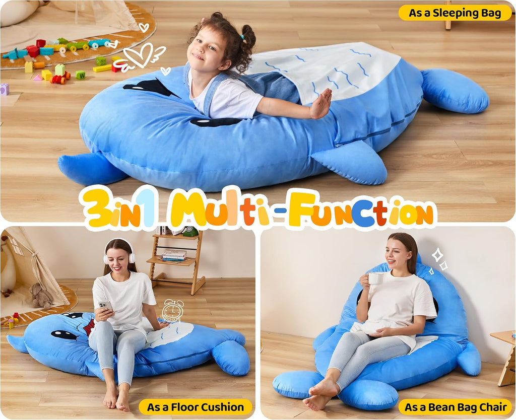 Hobestluk Bean Bag Chairs Bean Bag Floor Cushion, Bean Bag Chair for Kids Adults Beanbag Lounger for Living Room Bedroom or Playroom (Blue, Medium, Dolphin)