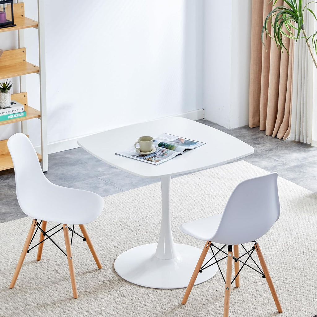 24" Square Dining Table for 2-3, Modern Pedestal Table with White Wood Board Top, Compact Kitchen Bistro Cafe Table for Apartment, Living Room, Office