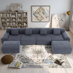 L-Shaped Boneless Modular Sectional Sofa, Boneless Sectional Couch, Oversized 3-Seater Cloud Couch with Deep Seat and Movable Ottoman for Living Room, Apartment (Gray, 3 Seater with 2 Ottoman)