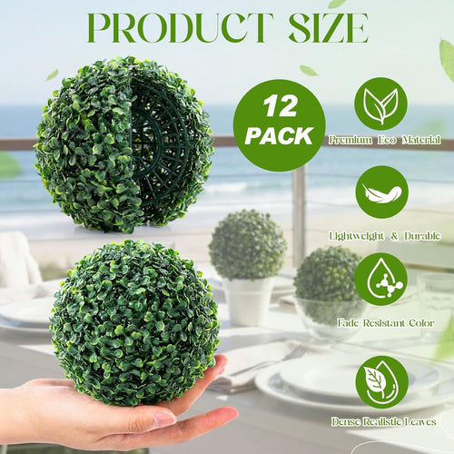 12 Pack Artificial Boxwood Topiary Balls Bulk for Indoor, 5 Inch Small Faux Topiary Plant Fake Hang Decorative Round Greenery Balls for Home Bookshelf Office Table Desk Weeding