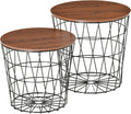 HOMCOM End Tables Set of 2, Nesting Tables with Storage, Round Accent Side Tables with Removable Top for Living Room, Black/Brown