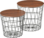 HOMCOM End Tables Set of 2, Nesting Tables with Storage, Round Accent Side Tables with Removable Top for Living Room, Black/Brown