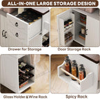 LIKIMIO Kitchen Island with Power Outlet & USB Charging, Rolling Island on Wheels with Drop Leaf, Farmhouse Kitchen Island Cart with Spice Rack, Wine Rack & Glass Holder for Small Kitchen, White