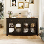 Sideboard Buffet Cabinet with Storage, 56" Buffet Table Coffee Bar Cabinet with Drawers and Glass Doors for Kitchen