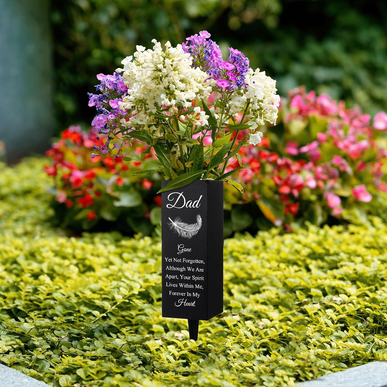 Geosar Dad Grave Decorations for Cemetery Father's Day Metal Grave Vases Decor Father Memorial Cemetery Flower Holder with Spike Dad Floral Graveyard Decorations for Burial Ground Lawn Yard Funeral