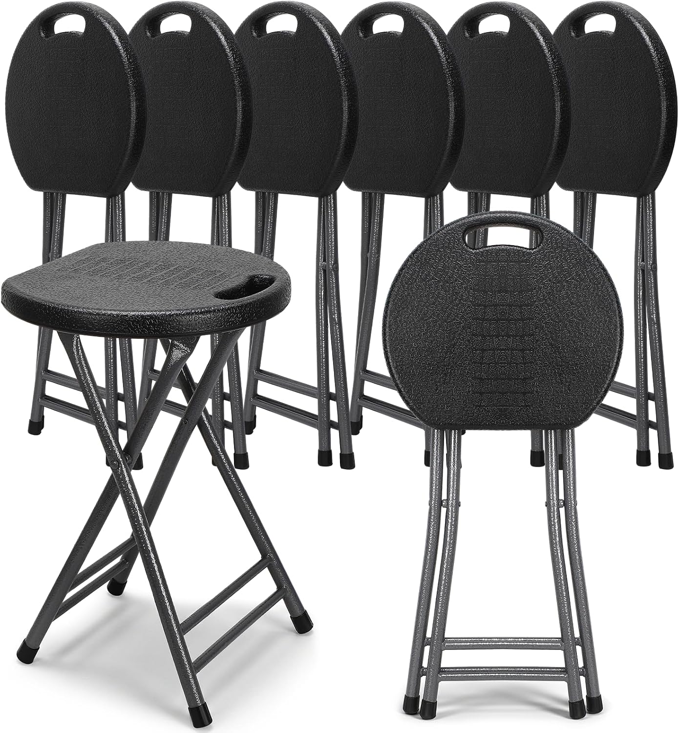 Novabright 6 Pack Portable Folding Stool with Handle, Sturdy Round Collapsible Chair, 18.9 Inch Thickened Steel Frame, Indoor and Outdoor Seating for Adults, Black