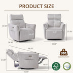 Power Rocking Chair Nursery Glider Recliner with Adjustable Headrest, Dual Motor Chenille Swivel Rocker Recliner Chair with USB Port and Storage Bags, FSC, CertiPUR-US® Certified, Crockery Grey