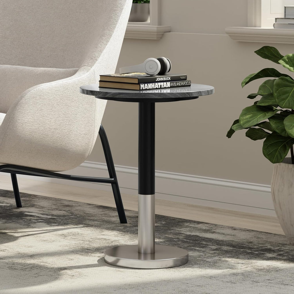 SIMPLIHOME Evans Side Table - 16 inch Wide Modern Metal Frame with Black Marble Top in C-Shape Design, Contemporary Slide-Under Accent Stand or End Table for Living Room, Bedroom, or Office