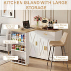 DreamDashio Kitchen Island with Storage, Rolling Kitchen Island with Swivel Table, Drawers & Shelves, Mobile Kitchen Island Cart with 360° Swivel Extendable Dining Table for Kitchen, Dining Room