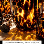 Amber Tortoise Shell Glass Vase & Candle Holder Set of 3, Hand Blown Farmhouse Centerpiece Decor, Vintage Warm Home Decor for Dining Table, Coffee Table, Wedding, Fall