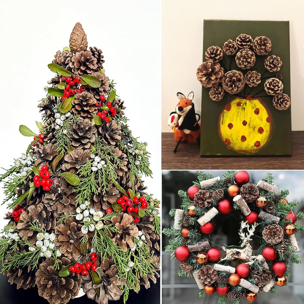 24 Pieces Christmas Pine Cones Decorations, Various Sizes Natural Pine Cones with Wired Picks, Natural Pinecones for Christmas Tree Decoration Garland Wreath Ornaments Home Decor(Natural)