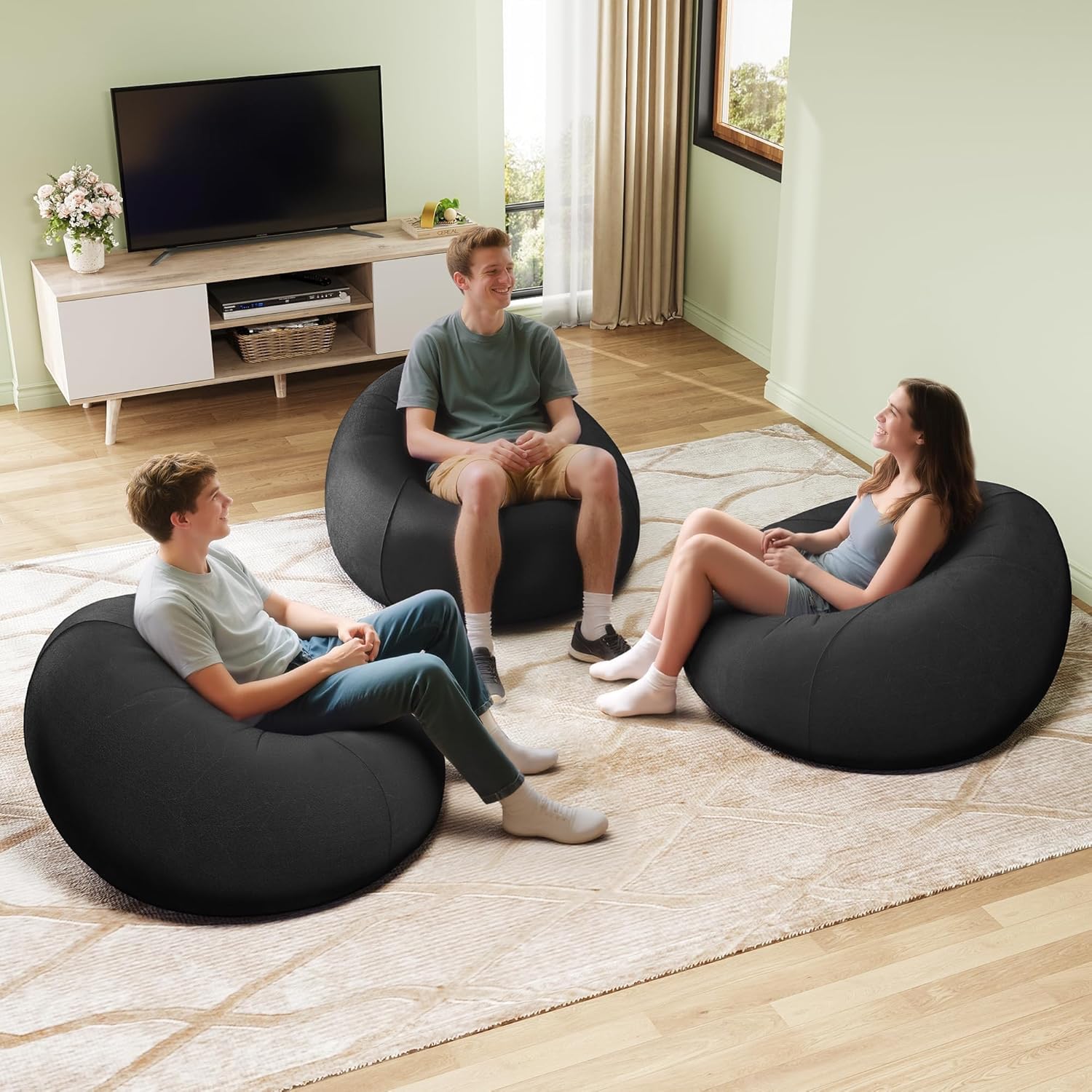 WLIVE 2 Pcs Bean Bag Chair for Kids Adults, Inflatable Chair, No Filler, Comfy, Suit for Dorm Gaming Room Indoor Outdoor, Black