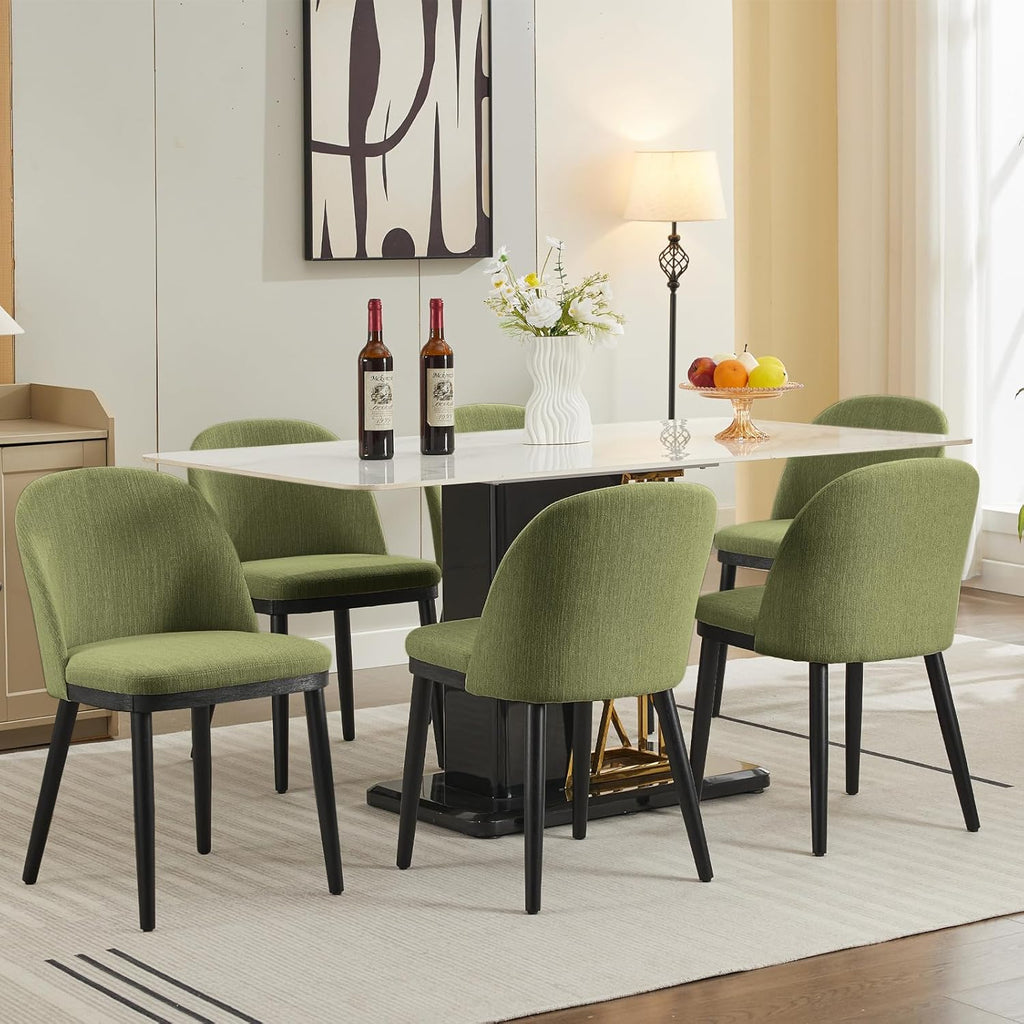 Garvee Wooden Dining Chairs Set of 4, Upholstered Kitchen Dining Room Chair, Modern Linen Fabric Farmhouse Dinner Chair with Leveling Feet/High Backrest Support for Dining Room, Living Room,Green