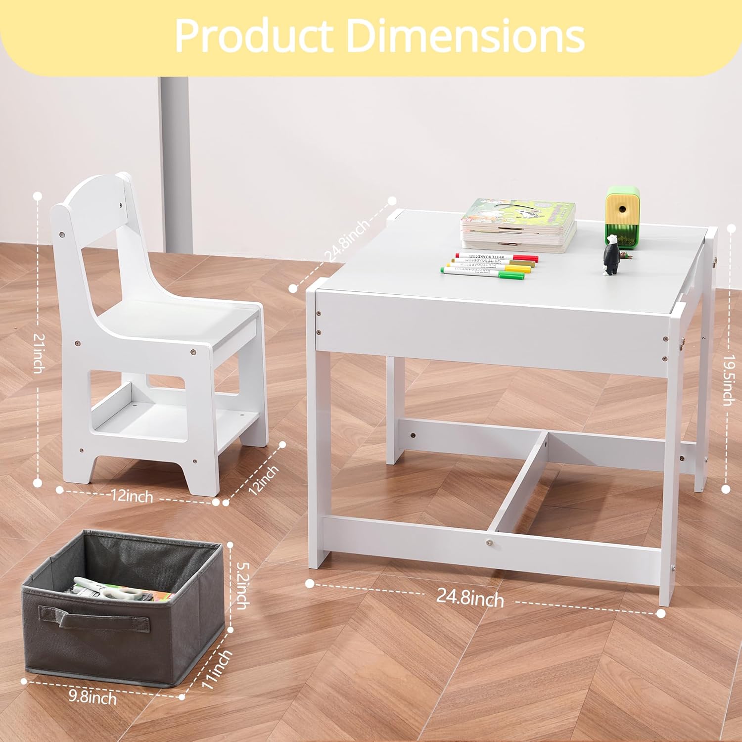 Pterying Wood Toddler Table and Chair Set - Kids Table and Chairs with Detachable Tabletop & Storage Drawers, Kids Furniture Set for Crafts, Arts, Drawing, Learning