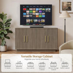 PAPROOS 55" Modern Fluted Sideboard Buffet Cabinet, Space-Saving Storage Credenza for Home Coffee Bar, 4-Door Accent Furniture with Adjustable Shelves for Clutter-Free Living (Brown Gray)