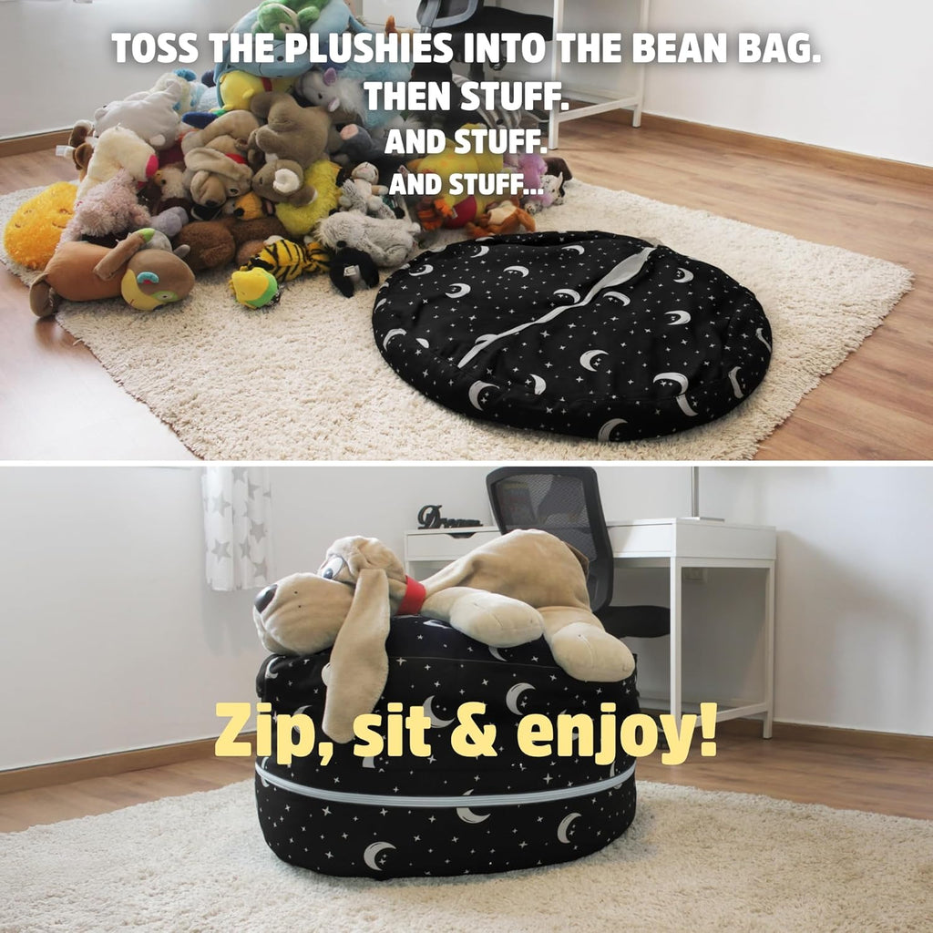 SMART WALLABY Stuffed Animal Storage Bean Bag Chair | 2 Sizes in 1 | 100% Cotton Washable Kids’ Plush Toys Organizer | XL to XXL Expandable Premium Soft Toys Pouf Starry Night