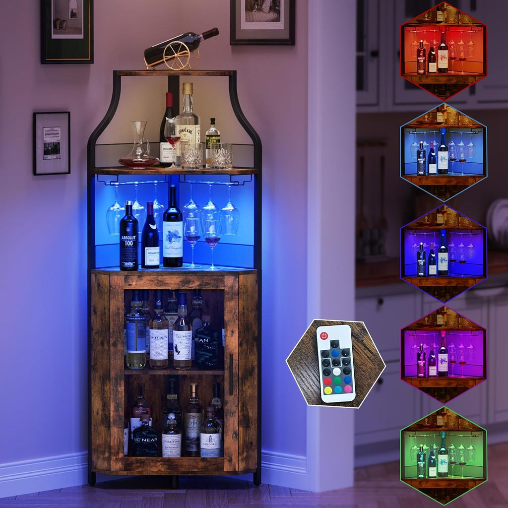 Corner Wine Cabinet Removable Design with Glass Shelves Mesh Doors Compact Sideboard and Buffet Cabinet Ideal for Home Bar and Living Room Storage