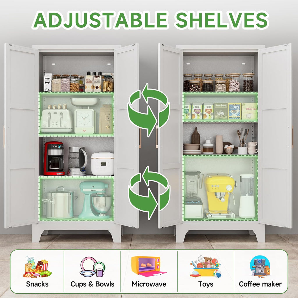 Pantry Cabinet,61" Tall Kitchen Pantry Storage Cabinets with 2 Doors and 3 Adjustable Shelves for Kitchen,Living Room/White