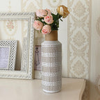 Rustic Ceramic Vase for Living Room Bedroom 11.02'' Farmhouse White Flower Vases for Bouquet Fake Plant Home Decor Office Table Shelf Fireplace Centerpieces Retro Vintage Classic Modern