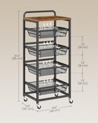 VASAGLE Storage Rolling Cart with Pull-Out Baskets, 5-Tier Utility Cart Orgnizer with Wheels for Laundry Room, Kitchen, Handle, 12.5 x 15.8 x 37.4 Inches, Rustic Brown and Ink Black ULRC041K01