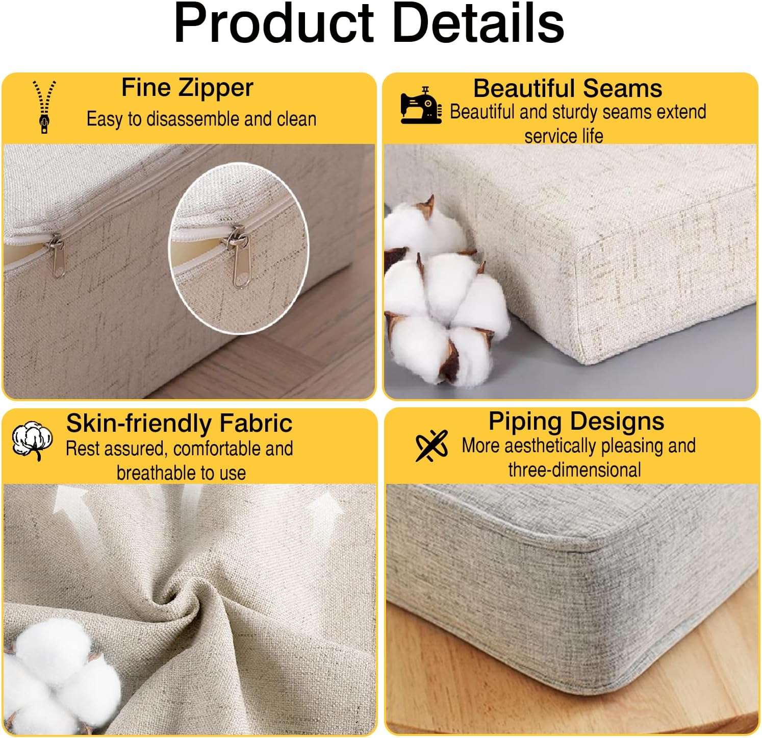 Custom Size Bench Cushions for Indoor Furniture, Cost-Effective Thick Bay Window Seat Cushion