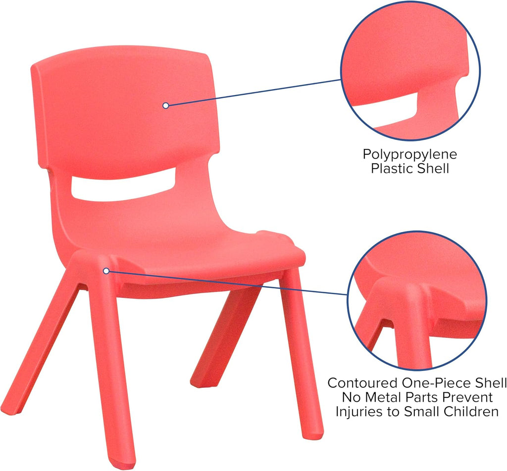 EMMA + OLIVER 4 Pack Red Plastic Stackable School Chair with 10.5" H Seat, Preschool Chair