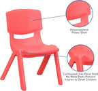 EMMA + OLIVER 4 Pack Red Plastic Stackable School Chair with 10.5" H Seat, Preschool Chair