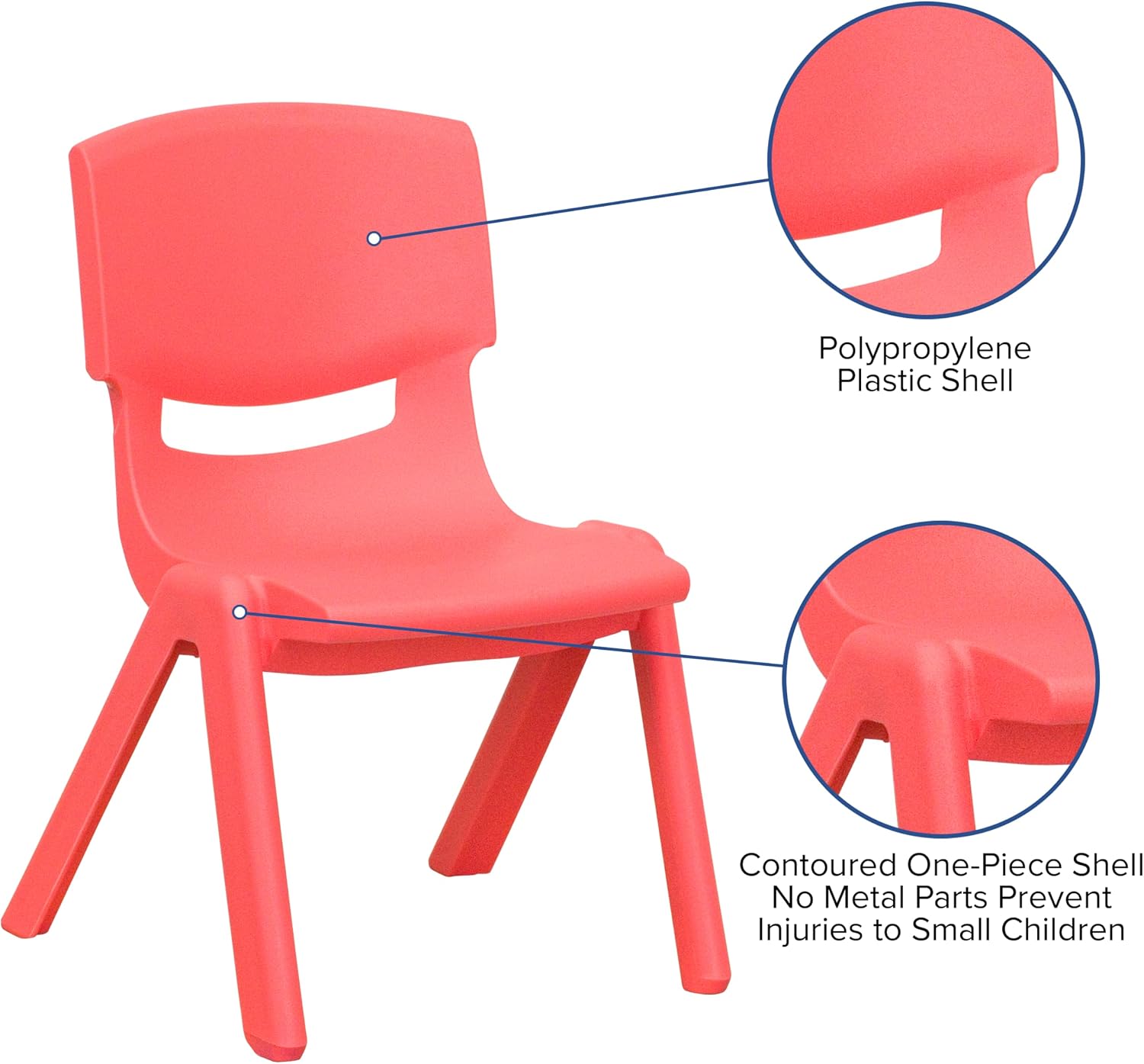 EMMA + OLIVER 4 Pack Red Plastic Stackable School Chair with 10.5" H Seat, Preschool Chair
