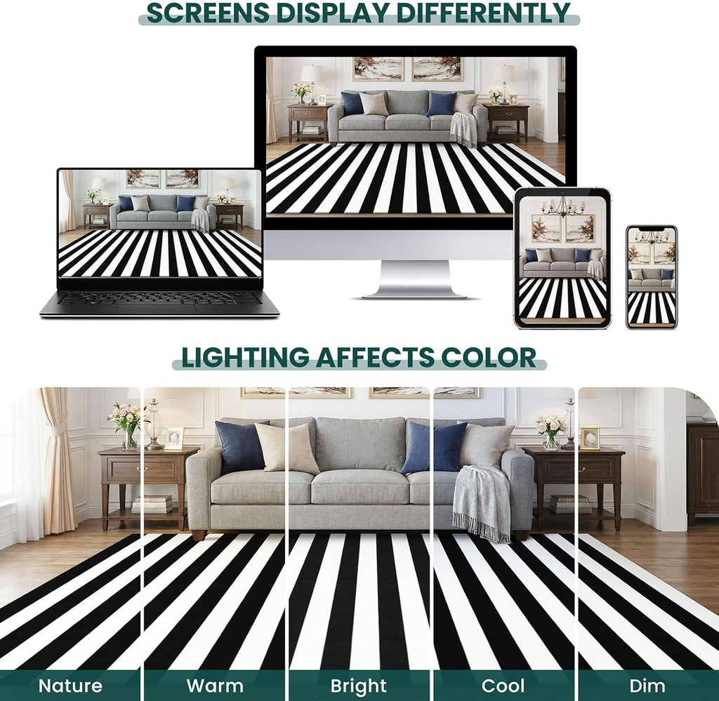 KOZYFLY Black White Striped Runner Rug 2x6 ft Woven Washable Hallway Runner Cotton Farmhouse Kitchen Rug for Entryway Porch Patio Laundry Room