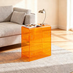 Modern Acrylic Side Table, 3-Tier Small Narrow End Table Slim Nightstand Bedside Table for Bedroom Living Room Bathroom (Orange)