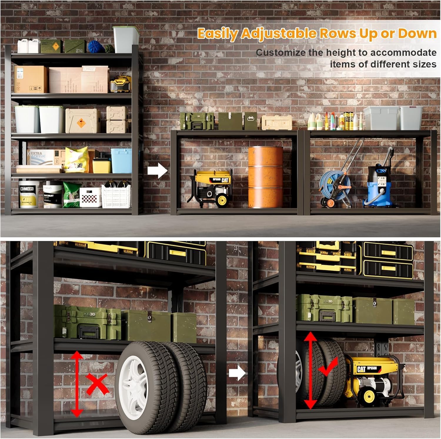 48''W Garage Shelving,3300LBS Heavy Duty Garage Shelving,73.2"H Industrial Shelving,Adjustable Storage Shelf Unit with Double Layer Posts for Garage,Basement,Warehouse,Commercial,Black 5 Tier
