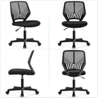 Yaheetech Student Desk Chair, Low-Back Armless Study Chair with Lumbar Support, Adjustable Swivel Office Chair for Home Bedroom School, Black