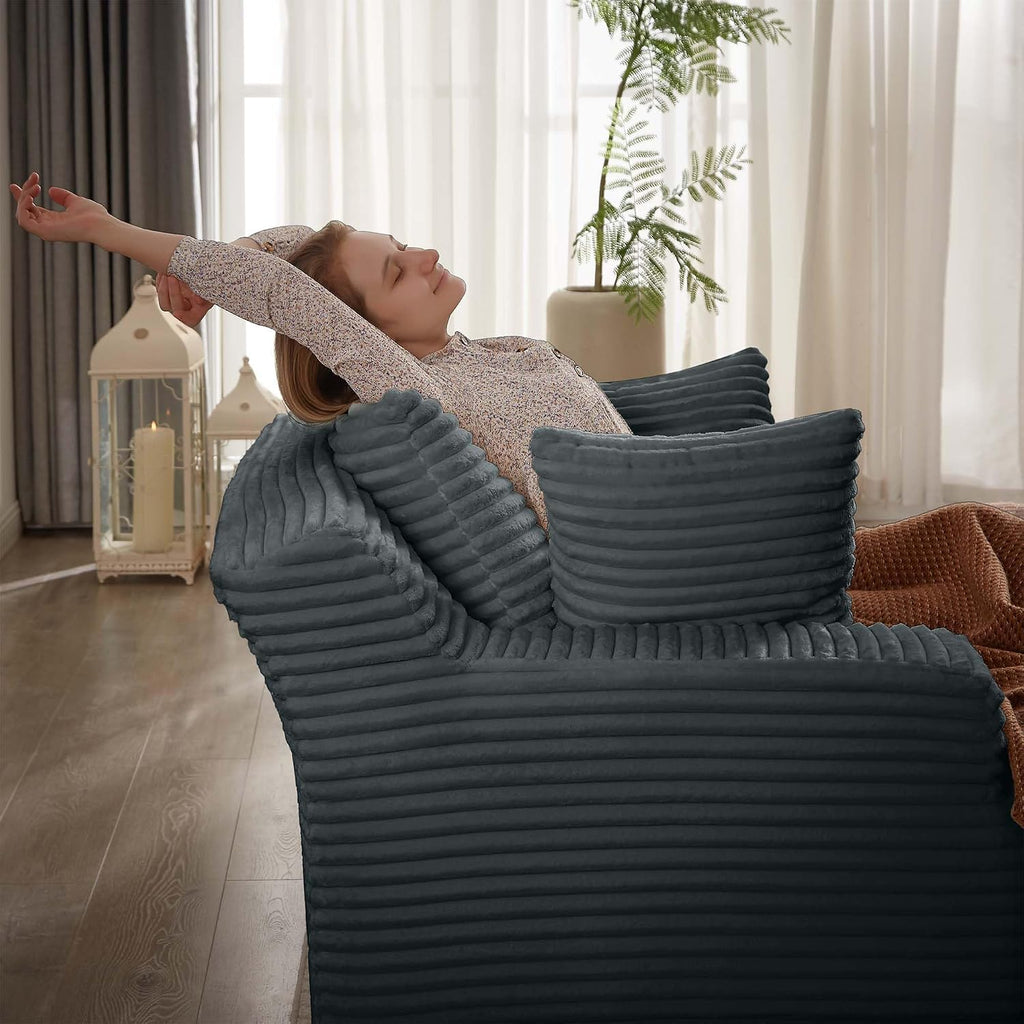 Tmsan Oversized Chaise Lounge Chair Indoor, 78.7" Extra Deep Boneless Corduroy Lounge Couch Bed with 2 Pillows, Single Seat Reading Chairs for Living Room,Bedroom,Apartment,No Assembly Required